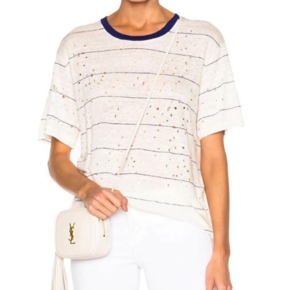 IRO Heavily Distressed Hadith Linen Striped Tee Size XS - Picture 1 of 13